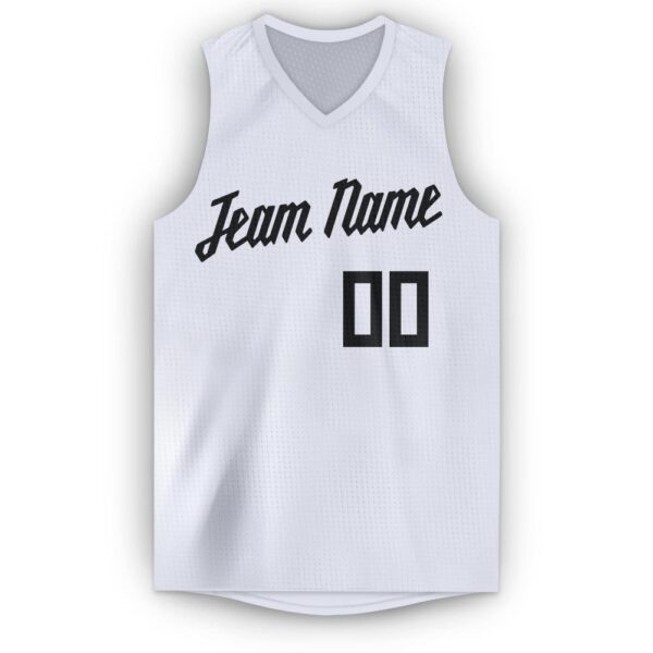 Custom White Black V-Neck Basketball Jersey - Image 5