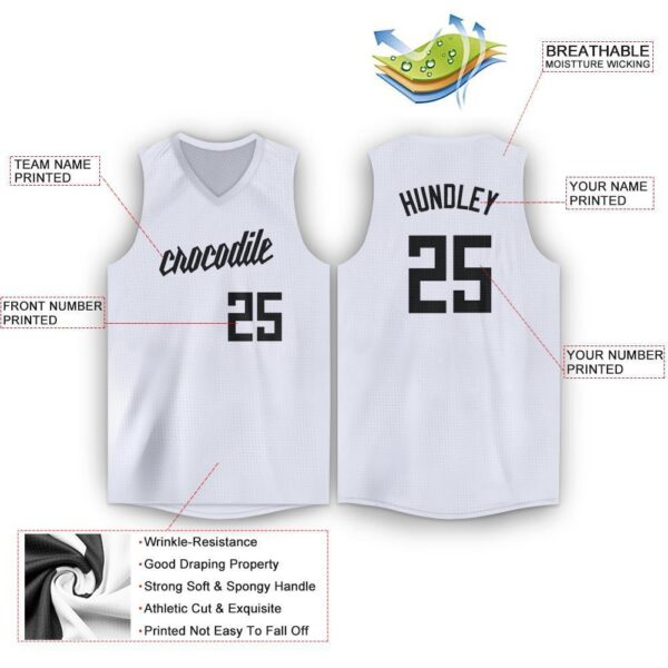Custom White Black V-Neck Basketball Jersey - Image 2